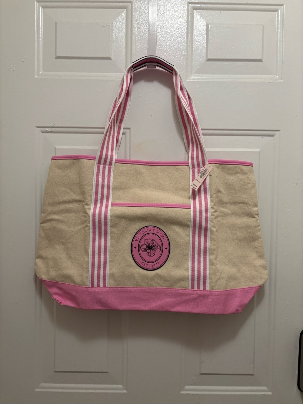 Victoria's Secret Canvas Tote with Pink Trim brand new with tags
